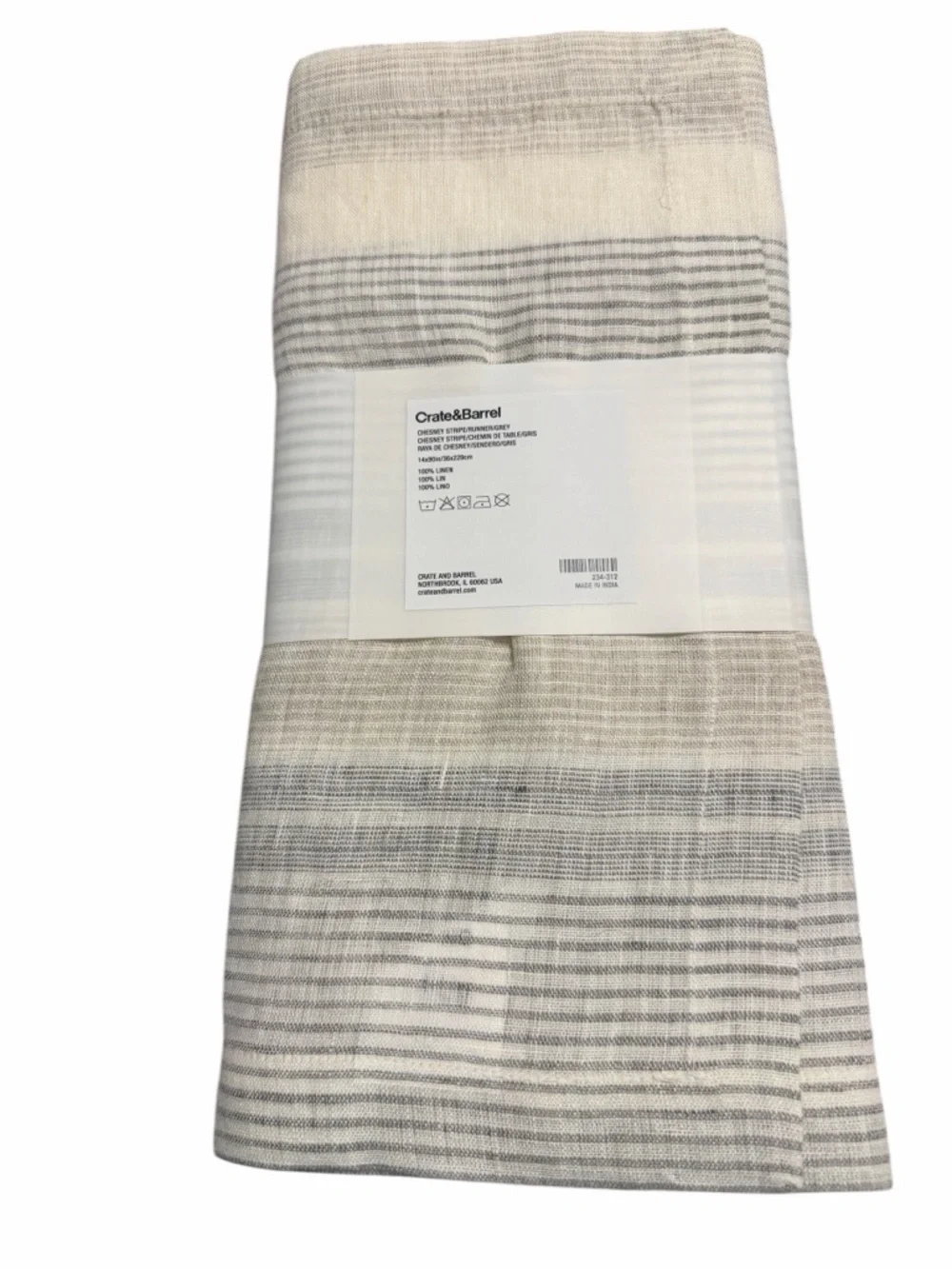 Crate & Barrel Chesney Neutral Linen Table Runner Light Beige New